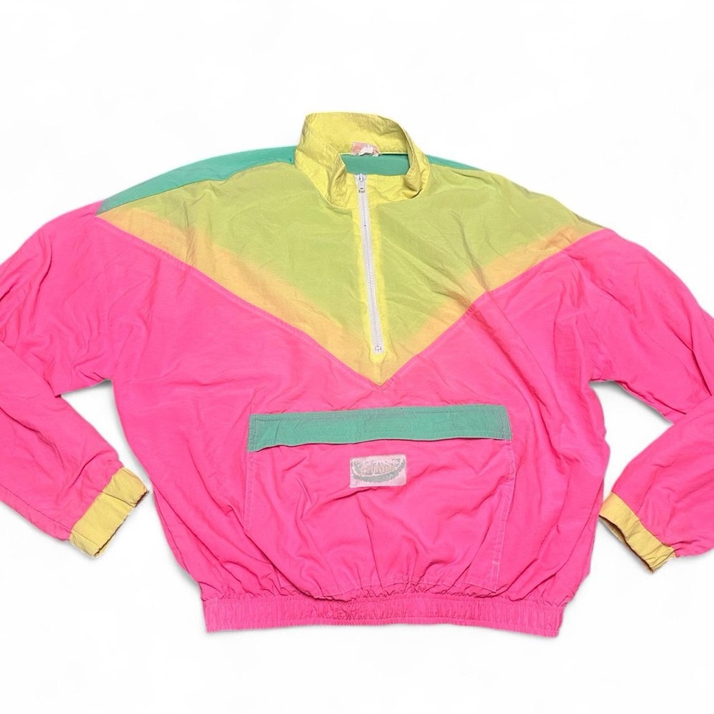 Vintage Retro Citrus Surfwear‎ Pink and Green Windbreaker Jacket Medium